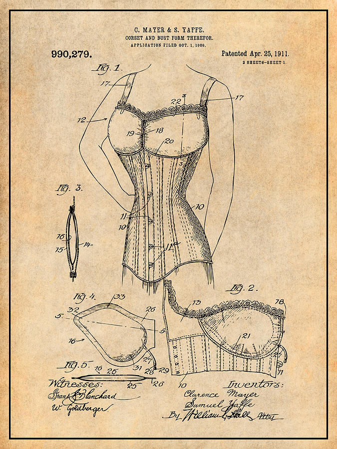 1909 Corset and Bust Form Antique Paper Patent Print Photograph by Greg ...