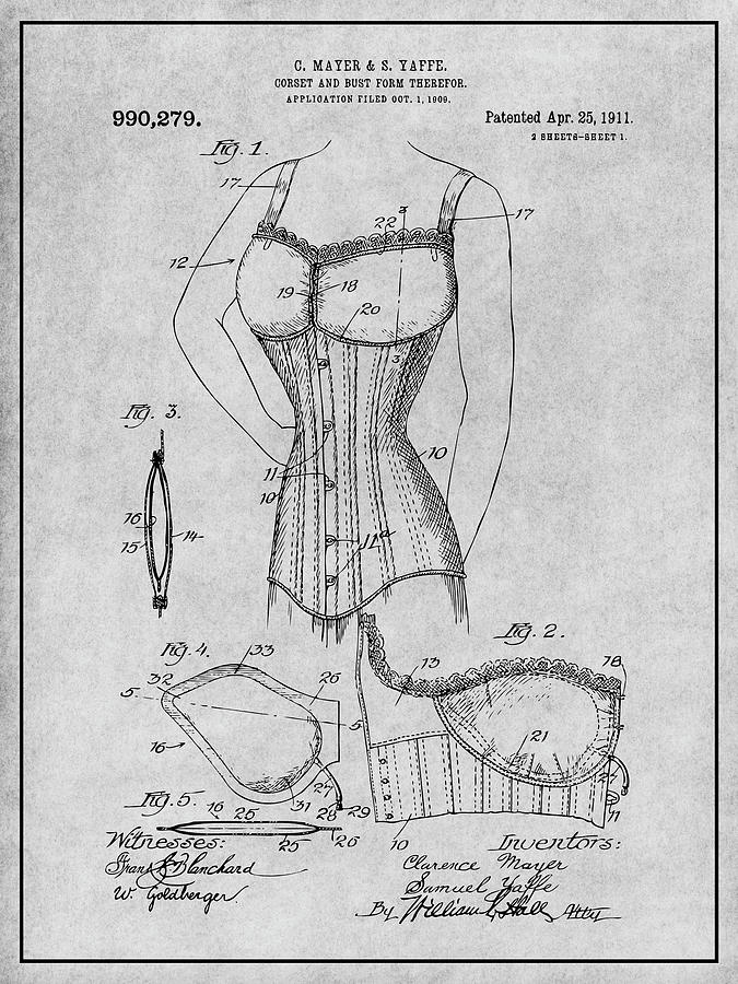 1909 Corset and Bust Form Gray Patent Print Drawing by Greg Edwards ...