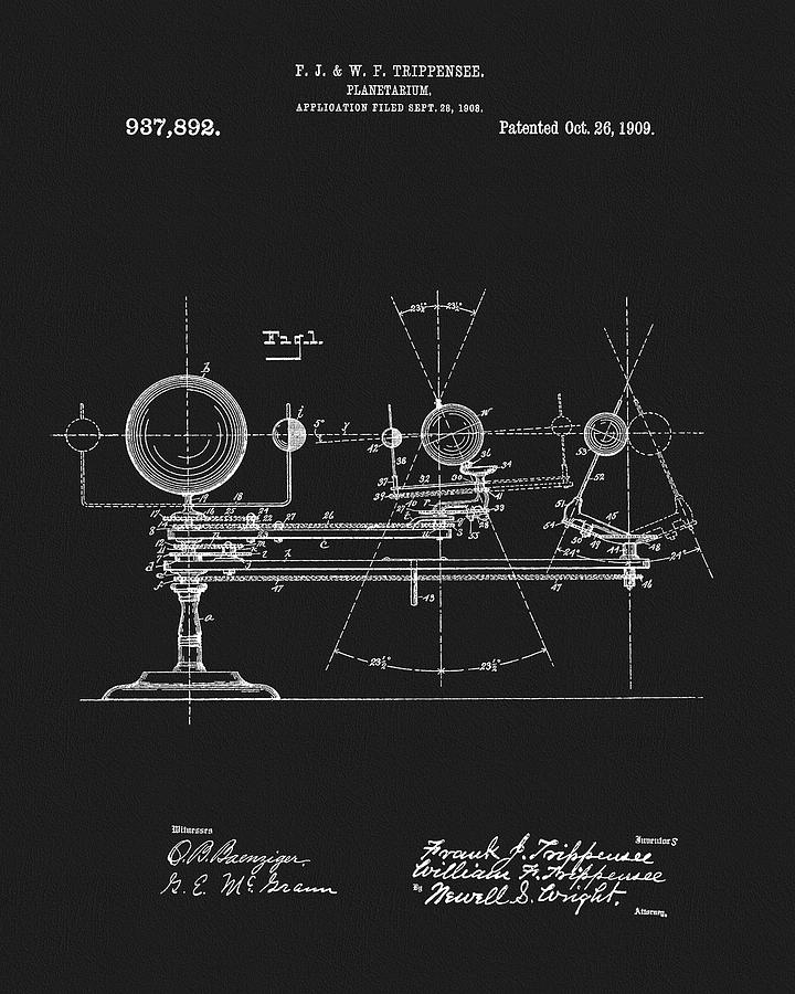 1909 Planetarium Patent Drawing by Dan Sproul - Fine Art America