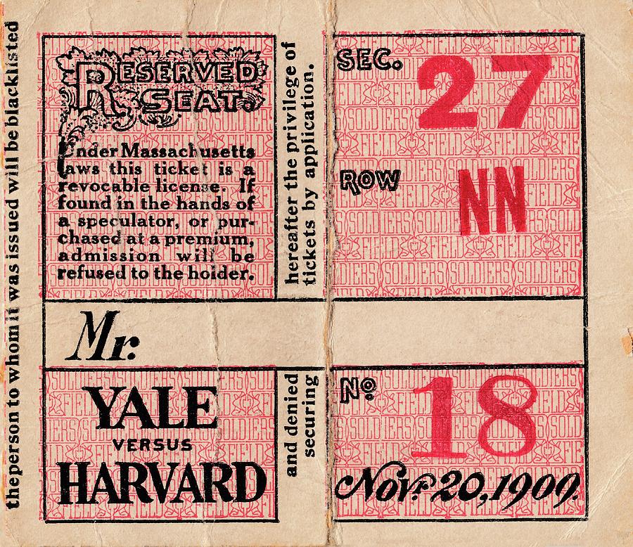 1909 Yale vs. Harvard Football Game Ticket Art Mixed Media by Row One Brand