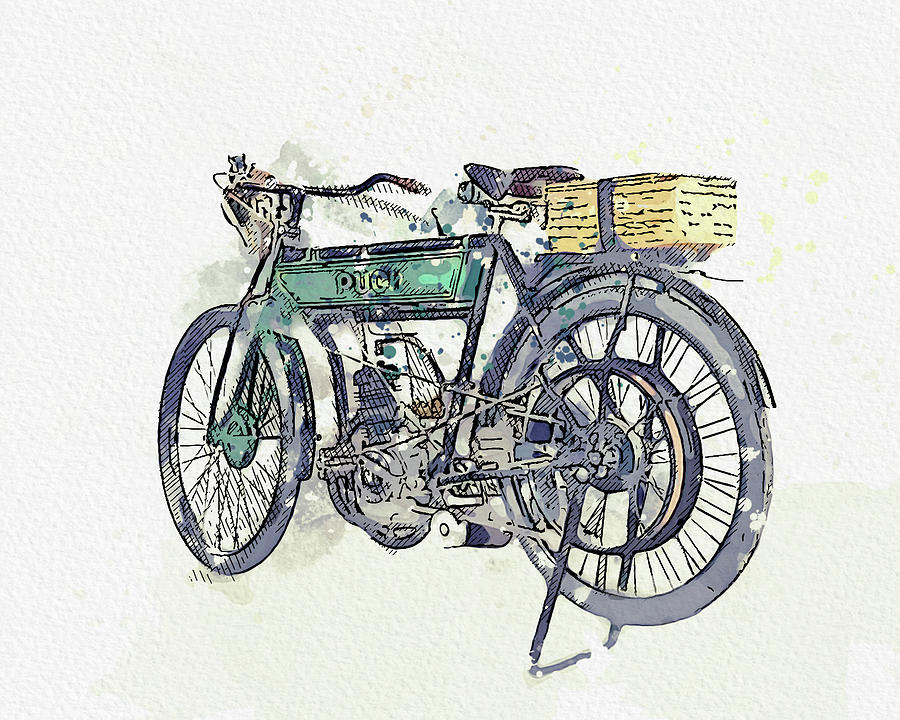1910 1923 Puch LM 2  - Watercolor ca 2020 by Ahmet Asar Digital Art by Celestial Images
