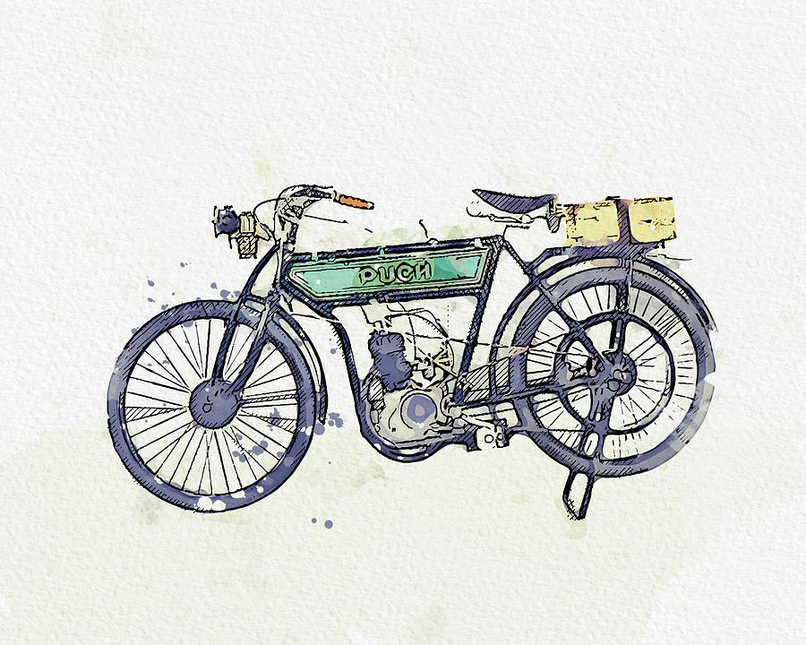 1910 1923 Puch LM 3  - Watercolor ca 2020 by Ahmet Asar Digital Art by Celestial Images