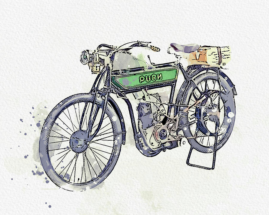 1910 1923 Puch LM  - Watercolor ca 2020 by Ahmet Asar Digital Art by Celestial Images