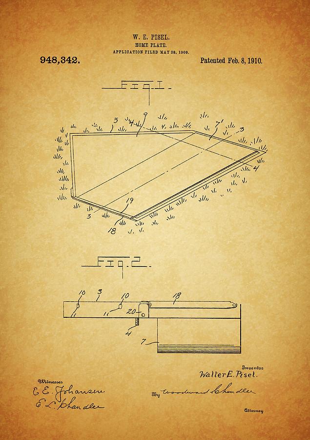 1910 Baseball Home Plate Patent Drawing by Dan Sproul