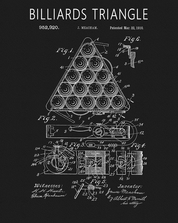 Vintage Drawing - 1910 Billiards Triangle Patent by Dan Sproul