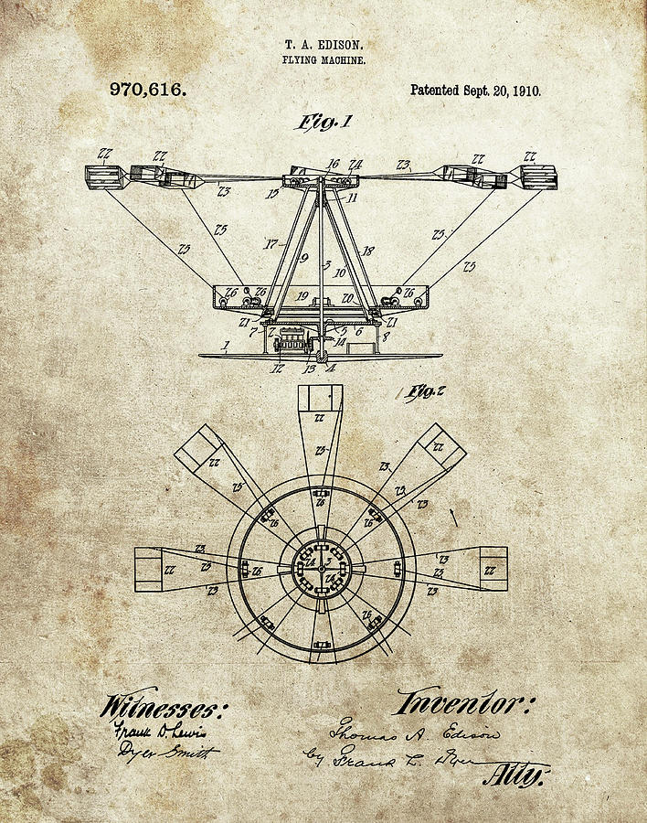 1910 Flying Machine Patent Drawing