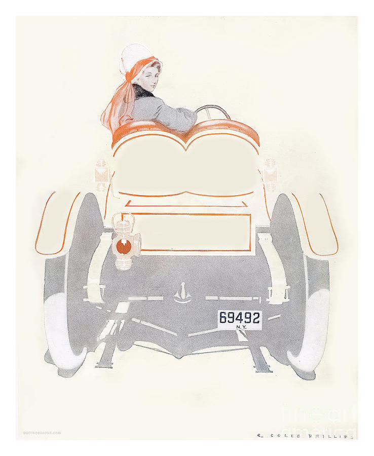 1910s Woman In Early Vehicle Mixed Media by Coles Phillips