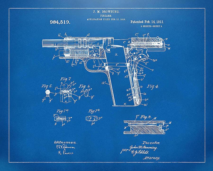 1911 Browning Firearm Patent 2 Artwork Blueprint Nikki Marie Smith ...