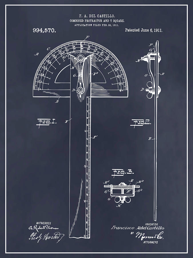 1911 Combined Protractor and T Square Blackboard Patent Print Drawing by Greg Edwards
