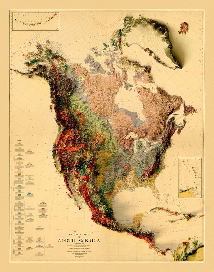 1911 North America Relief Map 3d Digitally Rendered Poster Digital Art