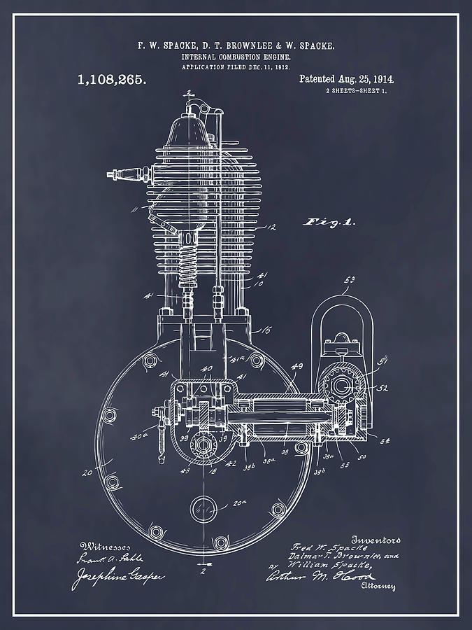 1912 Spacke Internal Combustion Engine Patent Print Blackboard Drawing by Greg Edwards