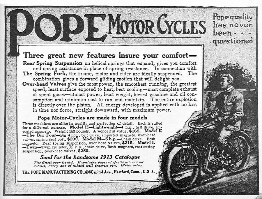 1913 Pope Motorcycles add Photograph by David Lee Thompson