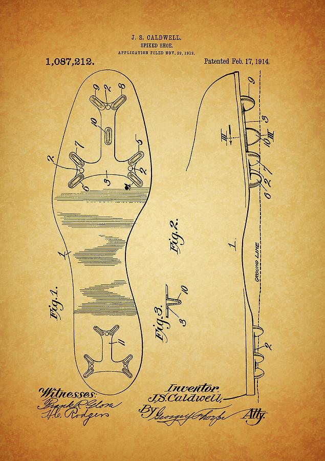 1914 Baseball Cleats Patent Drawing by Dan Sproul