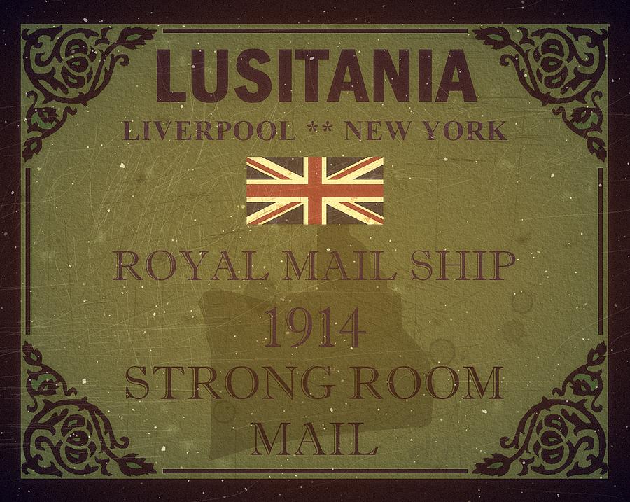 1914 - Lusitania - Royal Mail Ship - Strong Room Mail Split Pea Green - Mail Art Post Digital Art by Fred Larucci