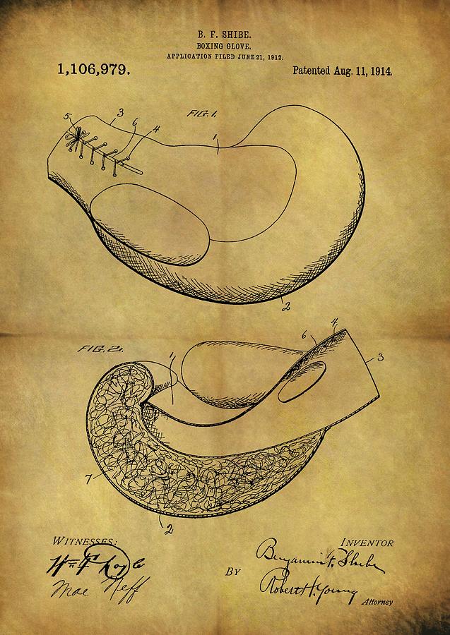 1914 Vintage Boxing Gloves Patent Drawing by Dan Sproul