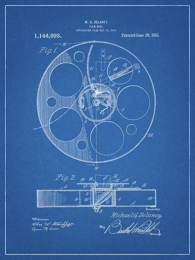 Movie Drawing - 1915 Film Reel Patent by Dan Sproul