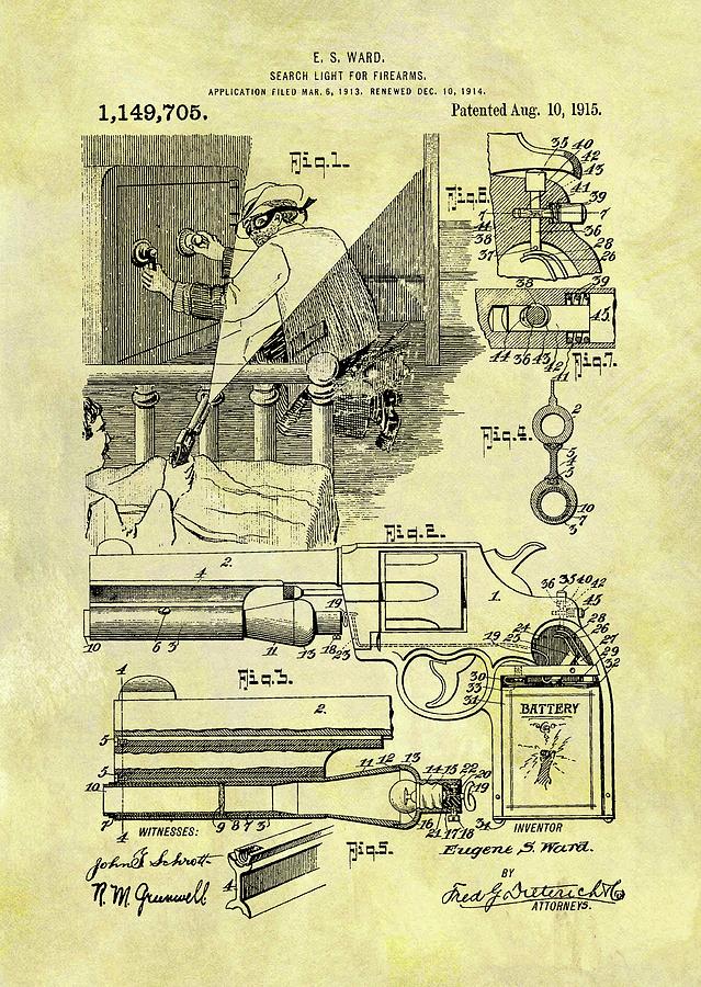 1915 Gun Light Patent Drawing by Dan Sproul
