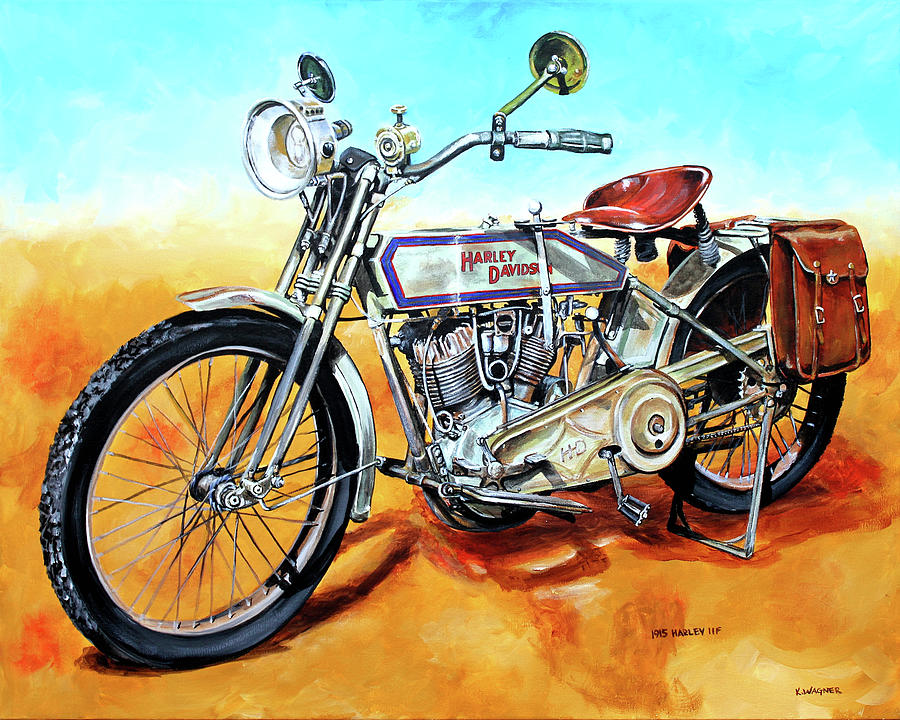 1915 Harley Davidson 11F Painting by Karl Wagner