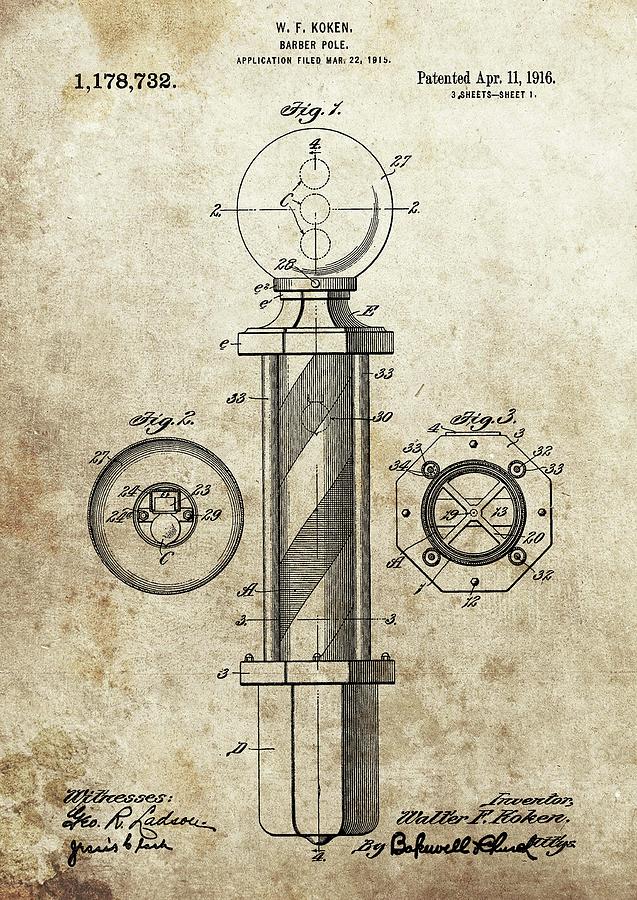 Vintage Drawing - 1916 Barber Pole Patent by Dan Sproul