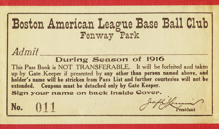 1916 Boston Red Sox Pass Book Mixed Media by Row One Brand