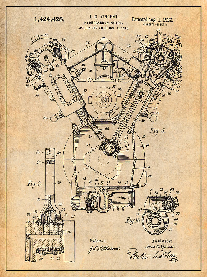 1916 Packard Hydrocarbon Motor Antique Paper Patent Print Drawing by Greg Edwards