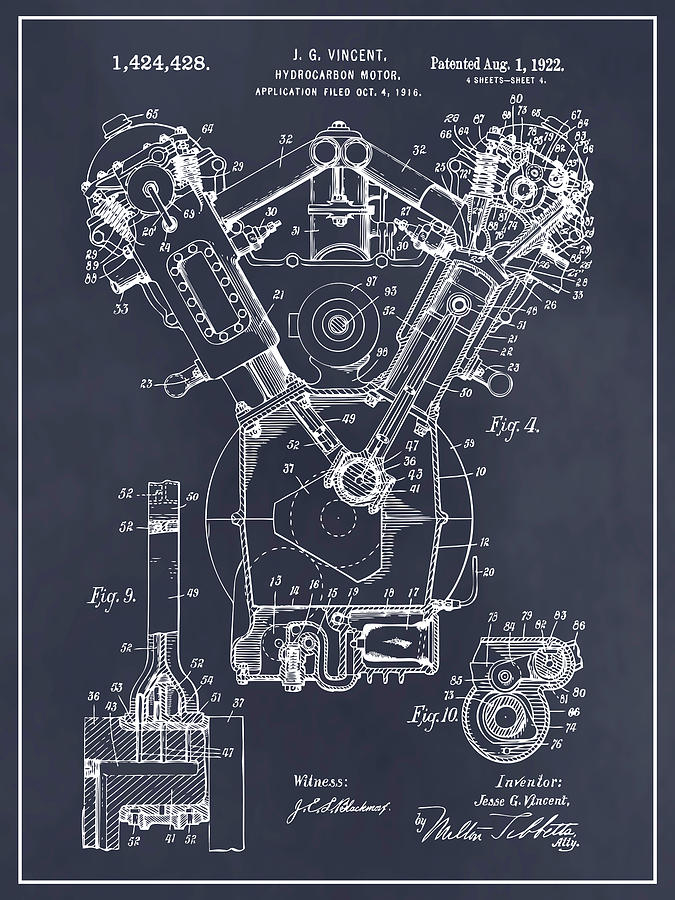 1916 Packard Hydrocarbon Motor Blackboard Patent Print  Drawing by Greg Edwards