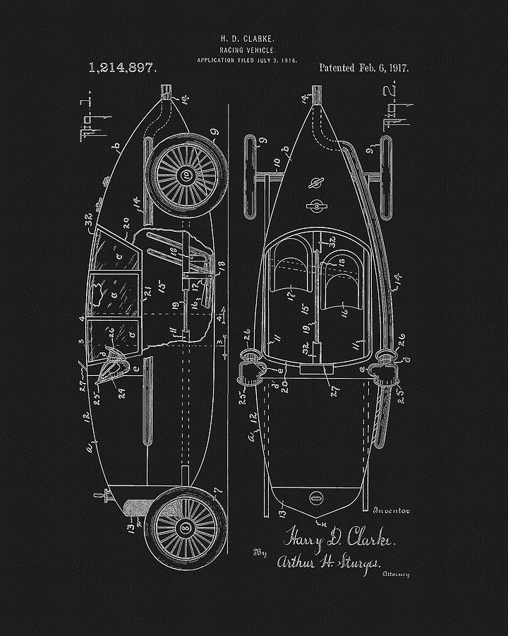 1917 Race Car Patent Design Drawing by Dan Sproul