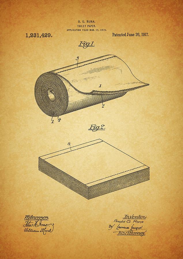 1917 Toilet Paper Patent Drawing by Dan Sproul