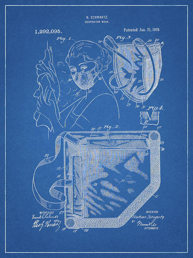 Respirator Drawing - 1919 Respirator Mask Patent by Dan Sproul