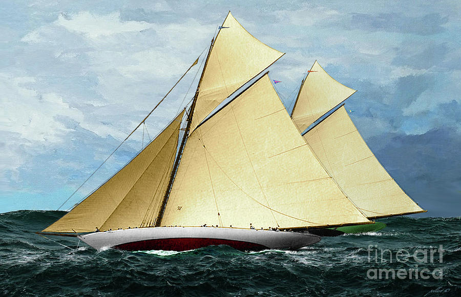 Derek Jeter Painting - 1920 Americas Cup - Resolute vs Shamrock IV Schooners marine art by Thomas Pollart