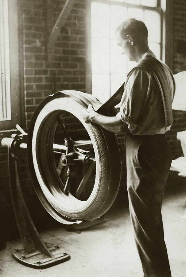 1920 Man Retreading Tire Photograph by Retrographs