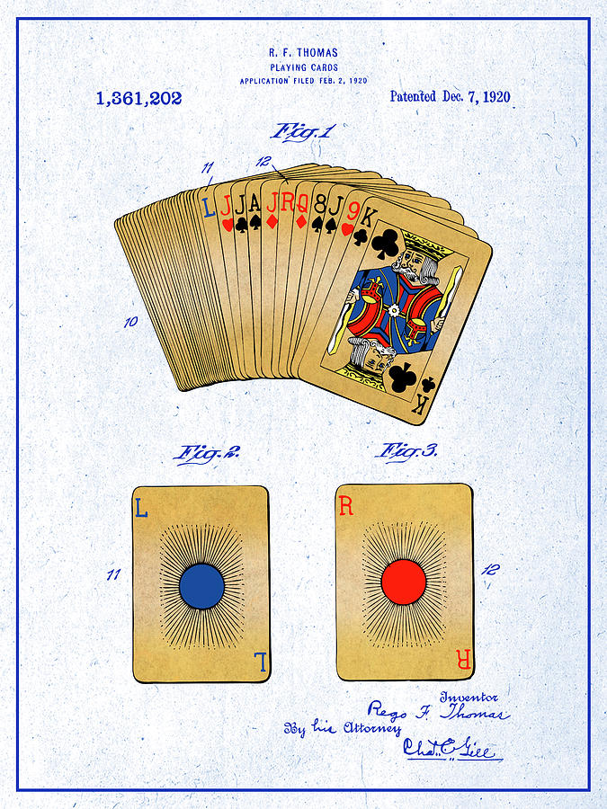 1920 Playing Cards Colorized Patent Print Blueprint Drawing By Greg