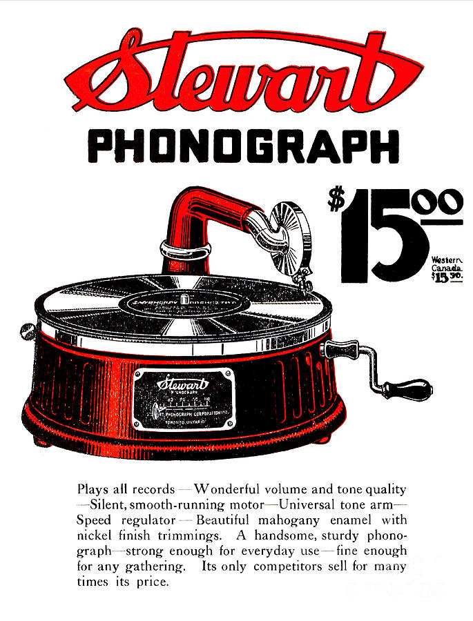 Toronto Canada Mixed Media - 1920 Stewart Phonograph, Canadian Phonograph Corporation, Toronto Canada by Zalman Latzkovich