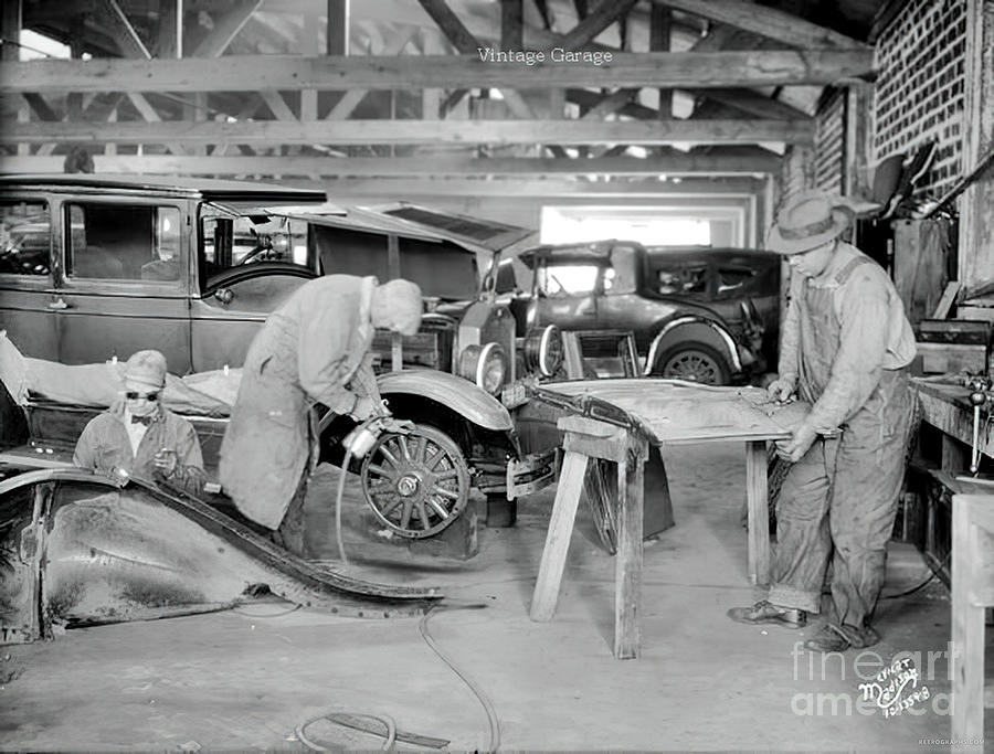 Vintage Photograph - 1920s Auto Body Shop by Retrographs