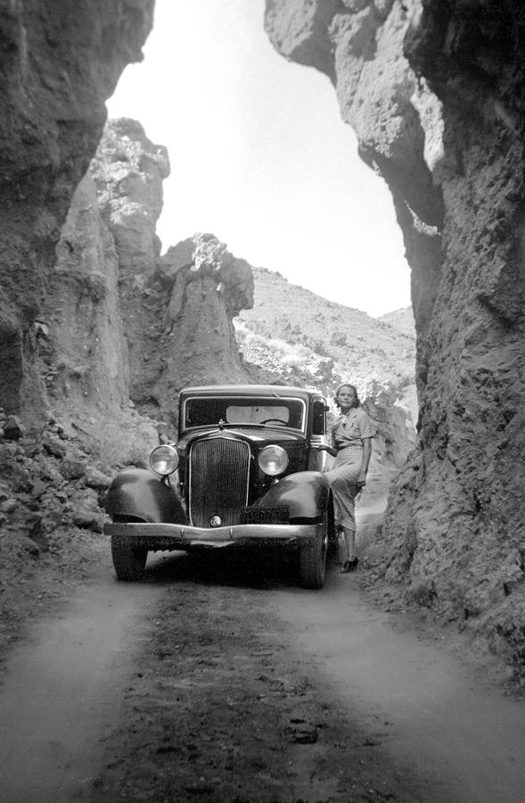 1920s Car Narrow Road Rocky Mountains Photograph by Marilyn Hunt