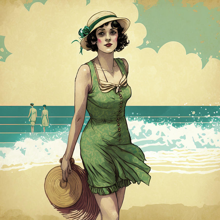 1920s Flapper Woman at the Beach 01 Digital Art by Matthias Hauser
