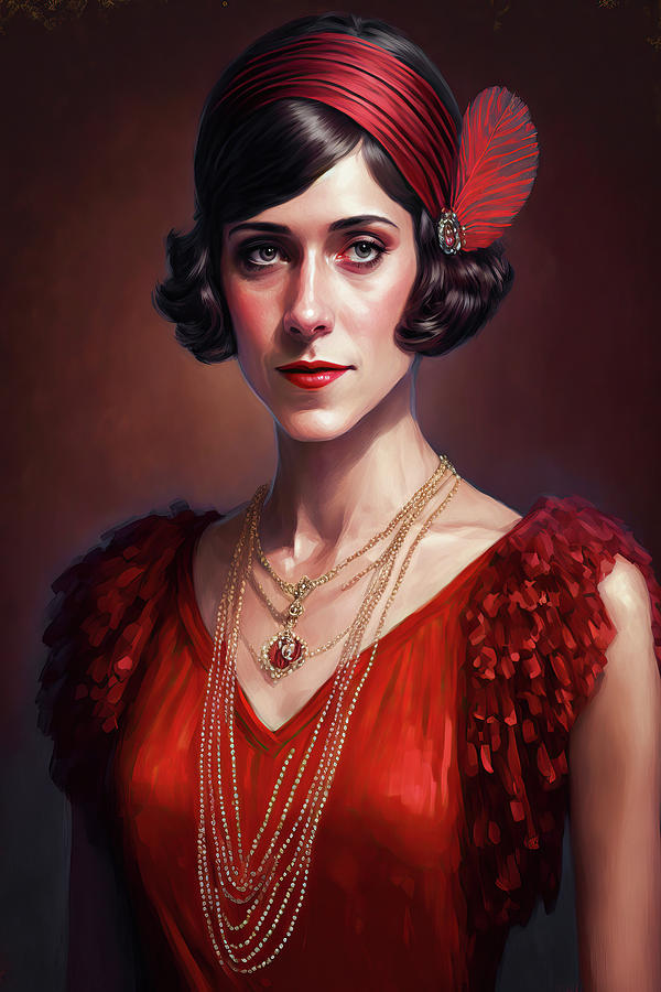 1920s Flapper Woman in Red Dress 02 Digital Art by Matthias Hauser