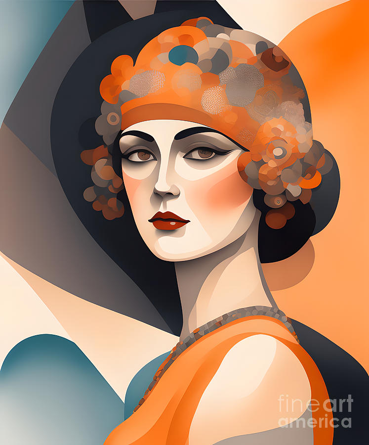 1920s Flapper Woman - Orange 3 Digital Art by Philip Preston