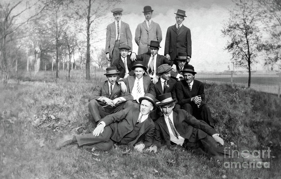 1920s Men Group Shot in Field Photograph by Sad Hill - Bizarre Los Angeles Archive