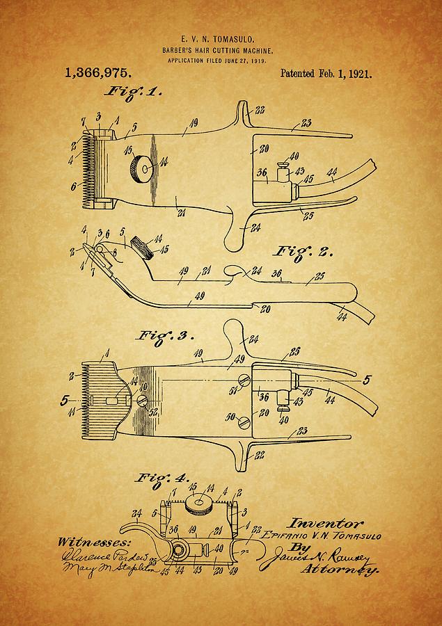 1921 Hair Trimmer Patent Drawing by Dan Sproul