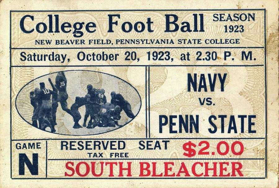 1923 Penn State vs. Navy Football Ticket Stub Art Mixed Media by Row One Brand
