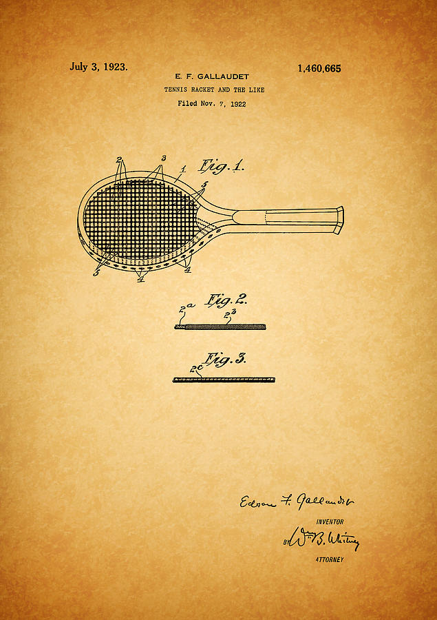 1923 Tennis Racket Patent Drawing by Dan Sproul