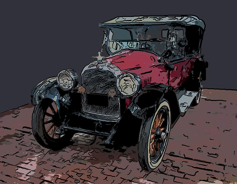 1923 Willys Knight model 67 touring car digital drawing Drawing by Flees Photos