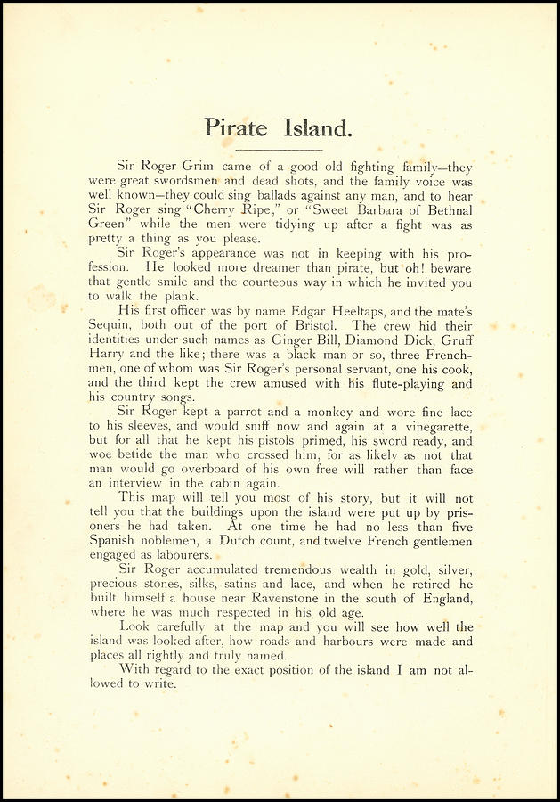 1924 Fantasy Pictorial Map - Pirate Island - Text Painting
