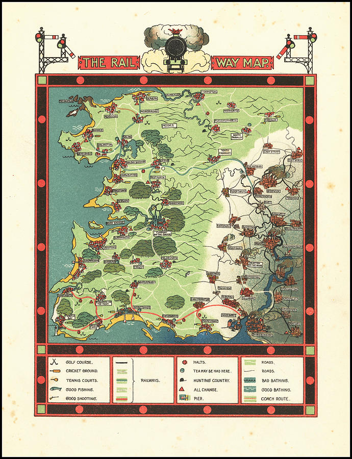 1924 Fantasy Pictorial Map - The Rail Way Map Painting