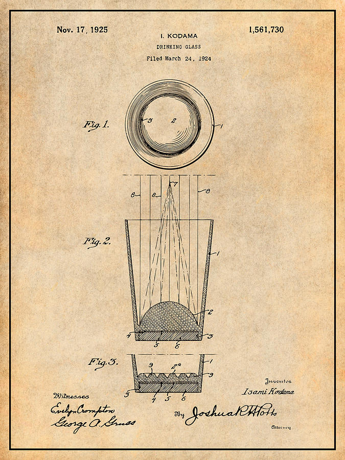 1924 Shot Glass Antique Paper Patent Print Drawing by Greg Edwards