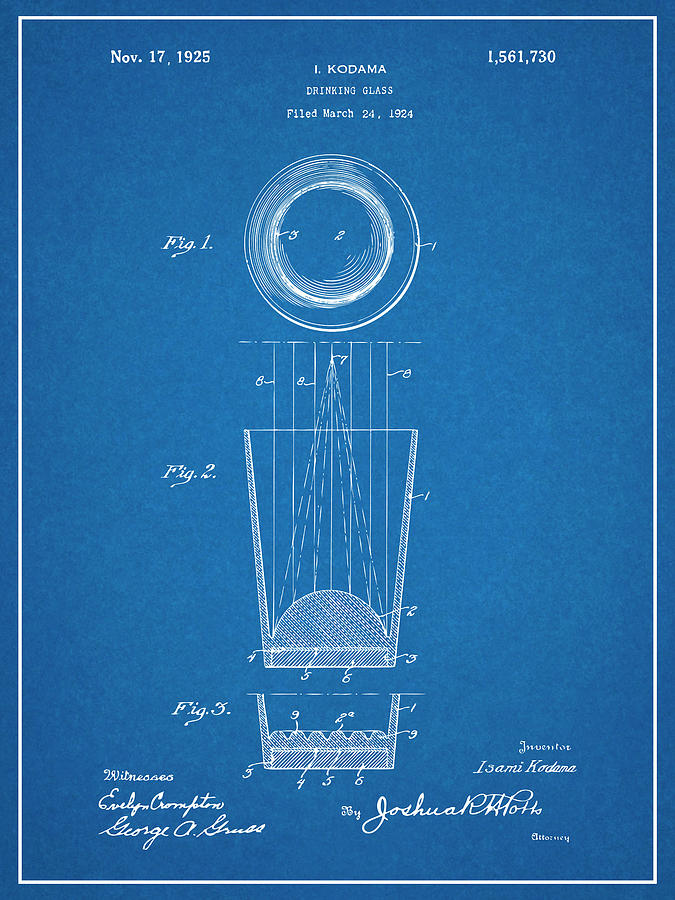 1924 Shot Glass Blueprint Patent Print Drawing by Greg Edwards