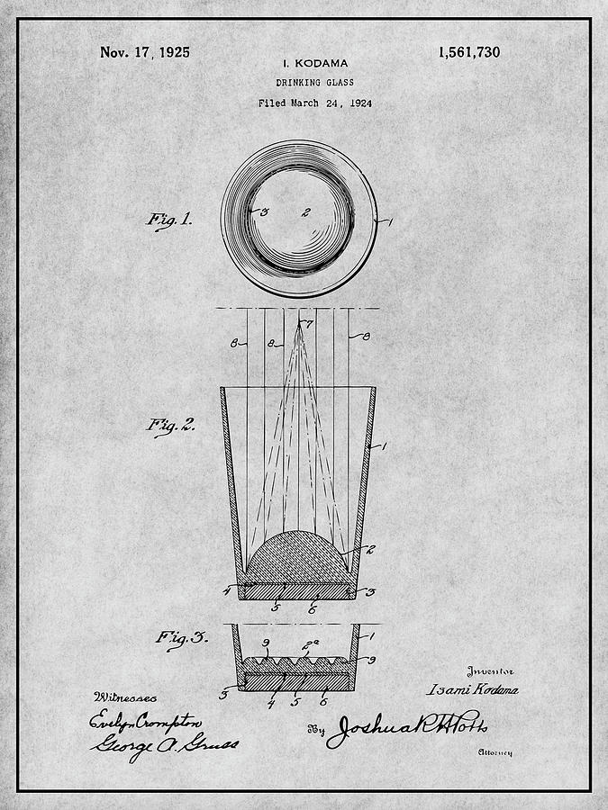 1924 Shot Glass Gray Patent Print Drawing by Greg Edwards
