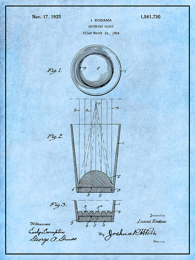 1924 Shot Glass Light Blue Patent Print Drawing by Greg Edwards