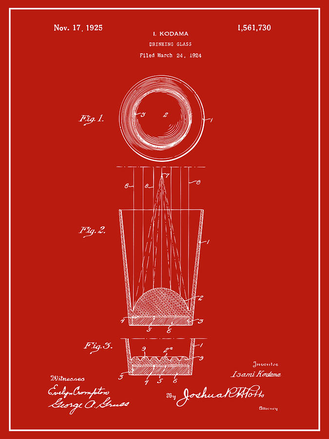1924 Shot Glass Red Patent Print Drawing by Greg Edwards